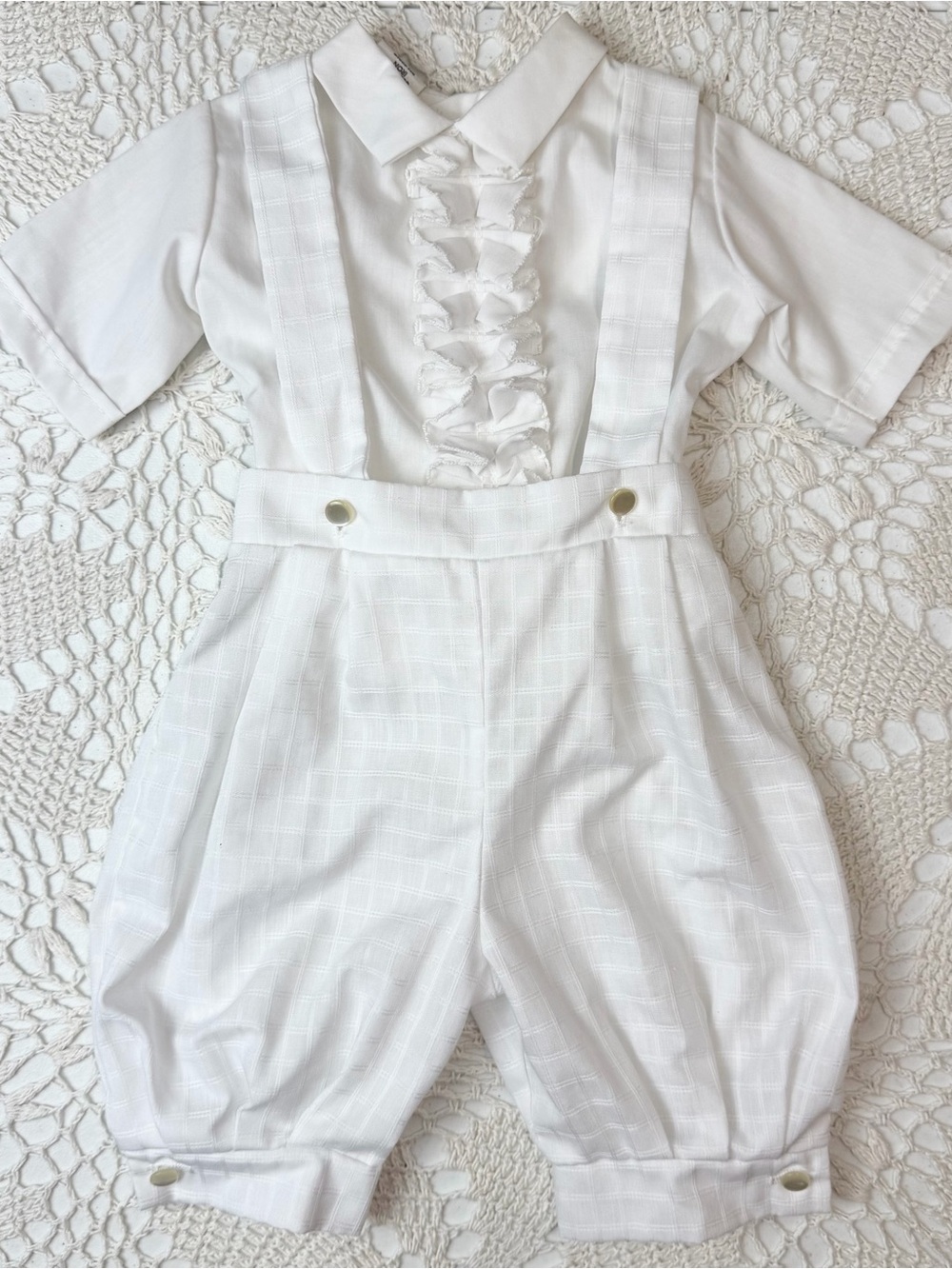 Vintage 1980s Wilrock Baby Boy 12 Months White Knicker Romper Christening Outfit